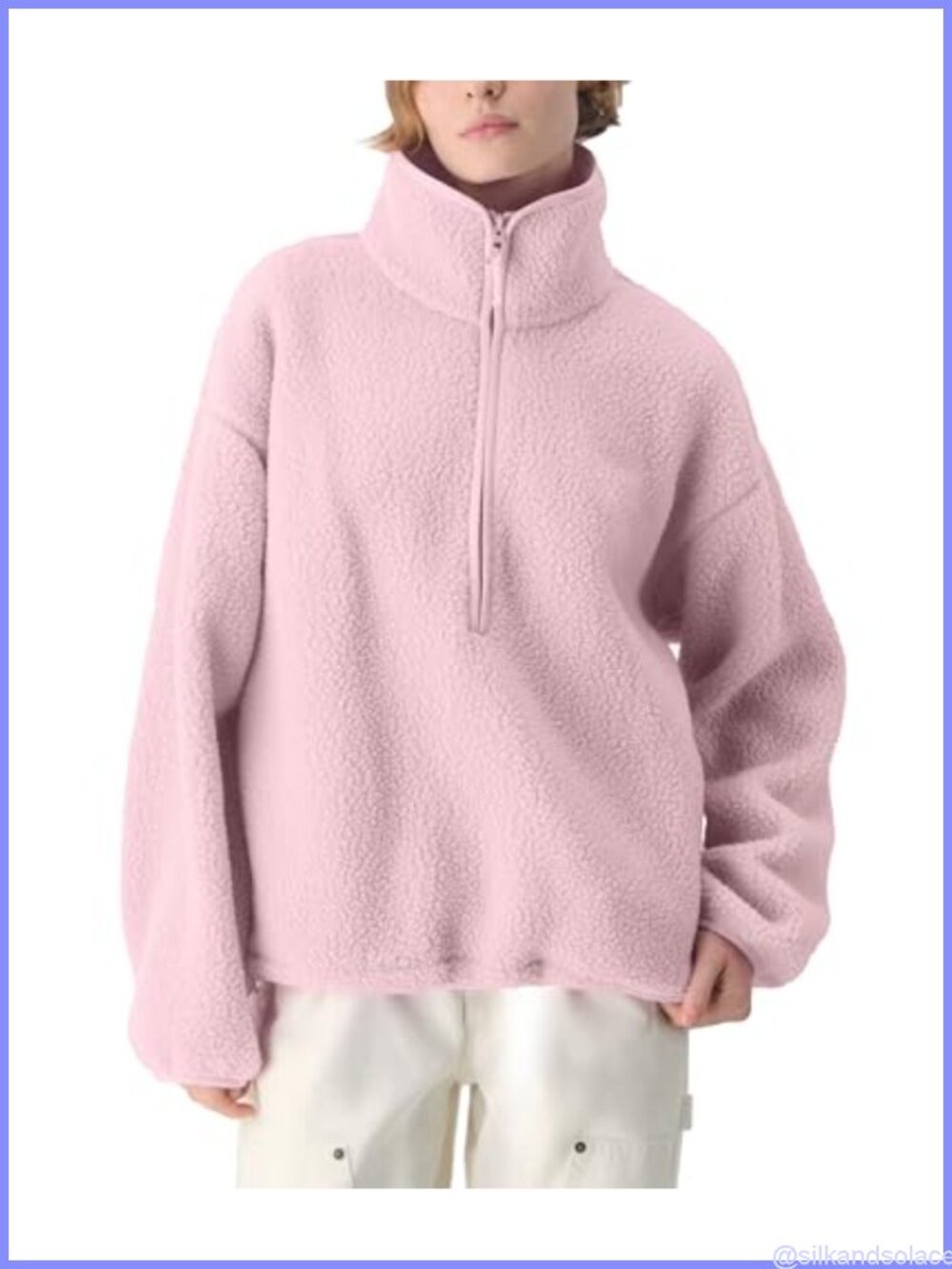 Fleece Pullover Quarter Zip Sherpa Jacket Stand Collar Warm Winter Coat